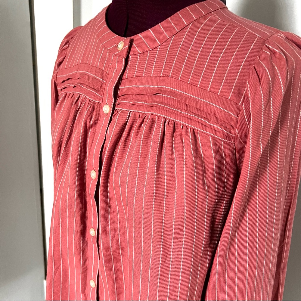 LOFT 100% Cotton Striped Shirttail Blouse, XXSP - Picture 8 of 11